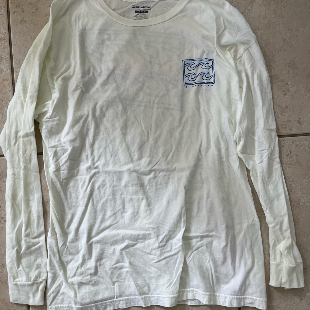 White Long Sleeve Shirt with Blue Logo